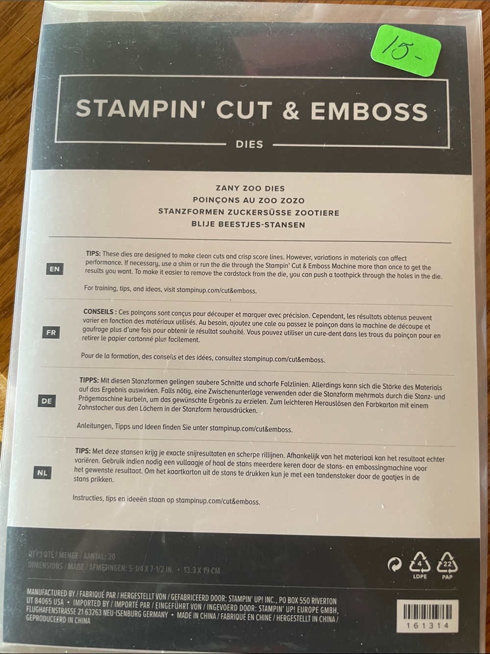 Stampin' Up! Cut & Emboss Zany Zoo Dies – Black
